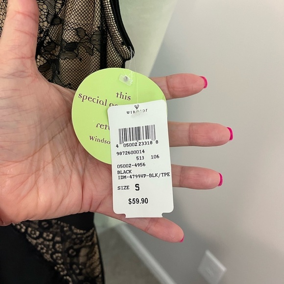 Windsor Black and Taupe Lace Top Front Slit Maxi Dress Sz S NWT - Picture 3 of 8